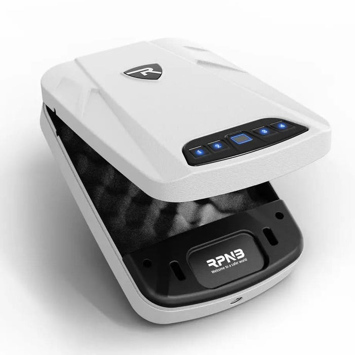 Portable Biometric Pistol Safe with Fingerprint Access - White-Item# 12980 NationwideSafes.com