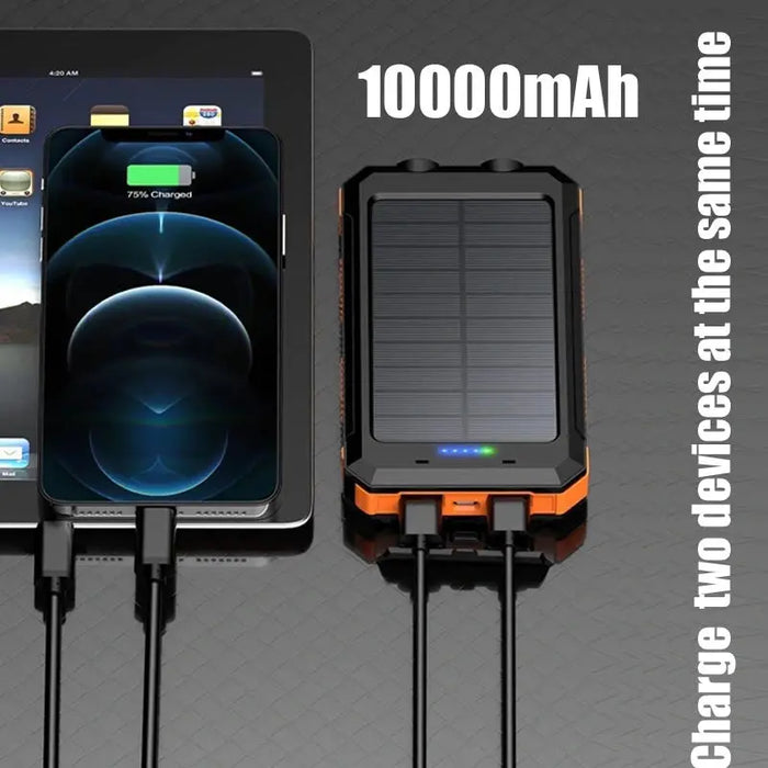 Image of 10000mAh Solar-Powered Portable Power Bank with Flashlight-Item# 12620  NationwideSafes.com