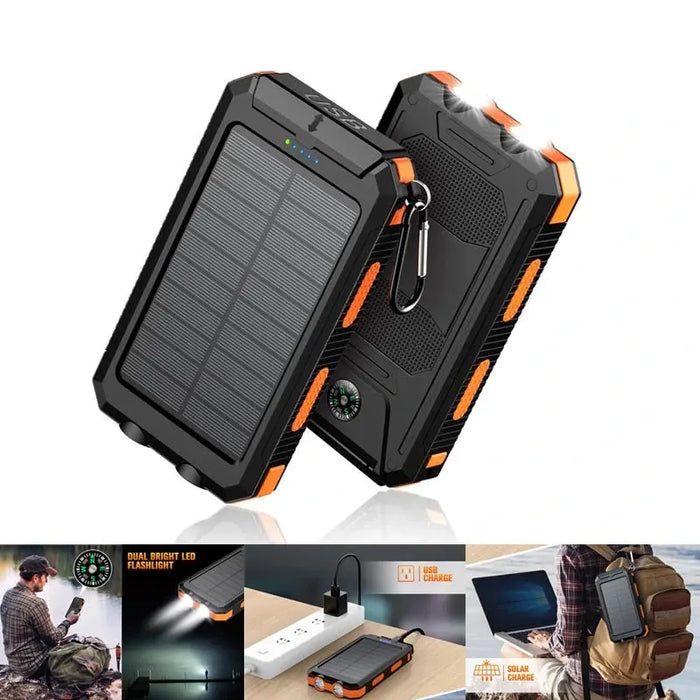 Image of 10000mAh Solar-Powered Portable Power Bank with Flashlight-Item# 12620  NationwideSafes.com