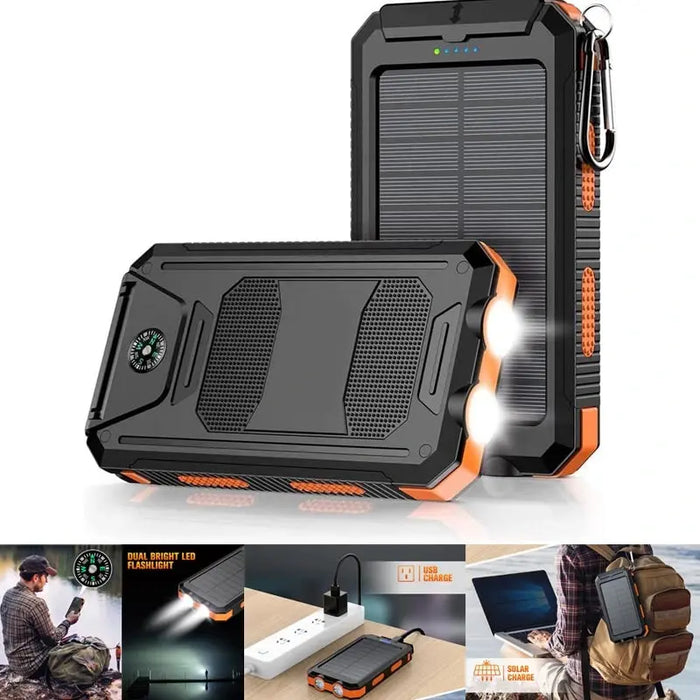 Image of 10000mAh Solar-Powered Portable Power Bank with Flashlight-Item# 12620  NationwideSafes.com