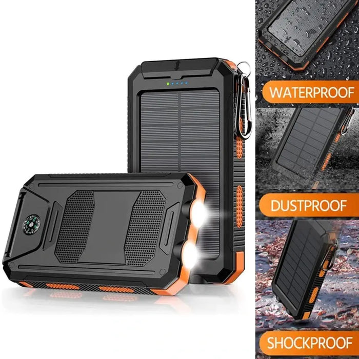 Image of 10000mAh Solar-Powered Portable Power Bank with Flashlight-Item# 12620  NationwideSafes.com