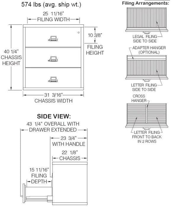 Image of 3-Drawer Fire & Water Rated Lateral File, 31"W - FireKing 3-3122-C  NationwideSafes.com