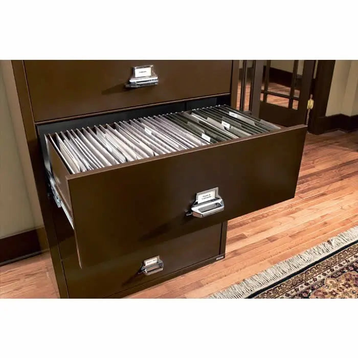 Image of 3-Drawer Fire & Water Rated Lateral File, 38"W - FireKing 3-3822-C -  Brown Open -NationwideSafes.com