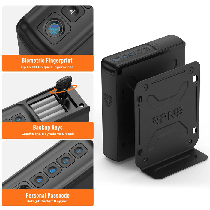 Image of RPNB RP2007 | Pistol Safe w/ Biometric Lock & Keypad, Side Mountable--Item# 12230  NationwideSafes.com