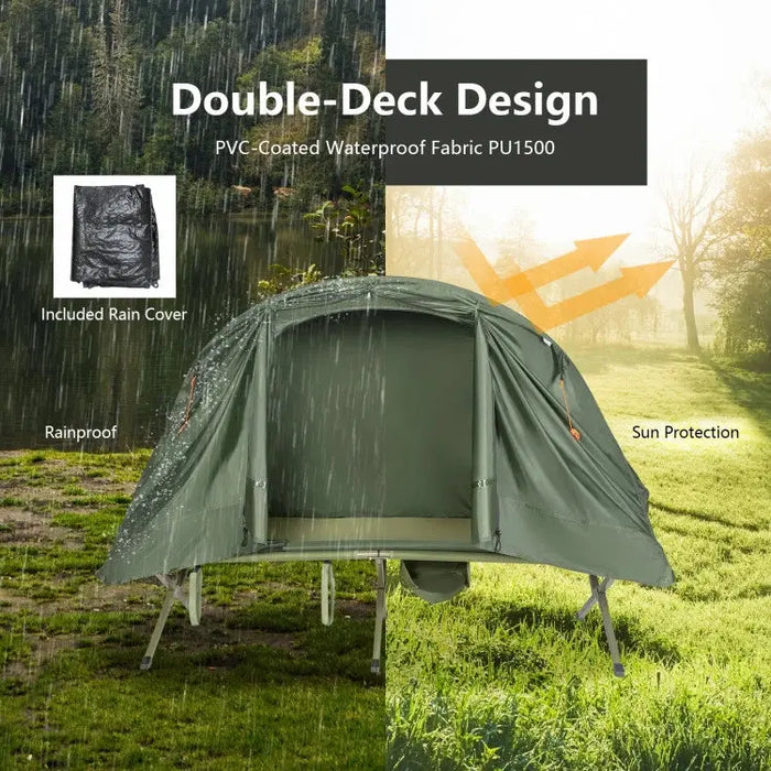 Image of Compact and Portable 1-Person Elevated Cot Tent Set with External Cover-Item# 12625  NationwideSafes.com