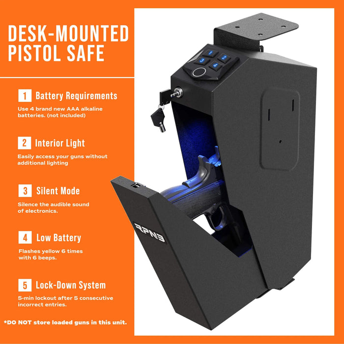 Image of RPNB RP311F | Pistol Safe w/ Fingerprint Lock & Keypad, Side Mountable--Item# 12220  NationwideSafes.com