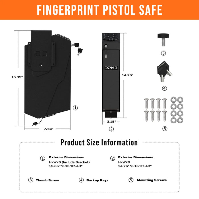 Image of RPNB RP311F | Pistol Safe w/ Fingerprint Lock & Keypad, Side Mountable--Item# 12220  NationwideSafes.com