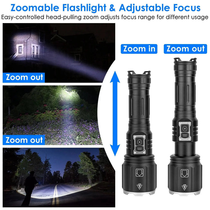 Image of High-Intensity Tactical LED Flashlight: Waterproof, Rechargeable, and Zoomable with Emergency Power Bank-Item# 12660  NationwideSafes.com