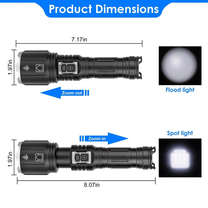 Image of High-Intensity Tactical LED Flashlight: Waterproof, Rechargeable, and Zoomable with Emergency Power Bank-Item# 12660  NationwideSafes.com