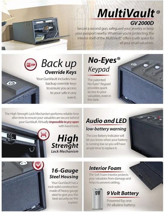 Image of High-Security Handgun Safe with Digital Keypad and Override Key (Dual Pistol Capacity)-Item# 12850  NationwideSafes.com