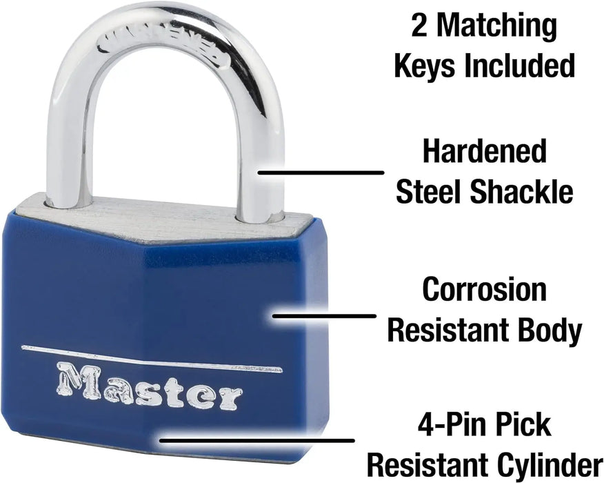 Image of Master Lock 142DCM: Scratch-Resistant Keyed Padlock, Blue-Item# 12595  NationwideSafes.com