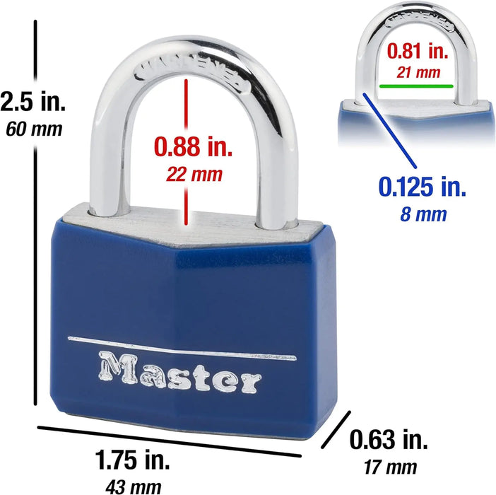 Image of Master Lock 142DCM: Scratch-Resistant Keyed Padlock, Blue-Item# 12595  NationwideSafes.com