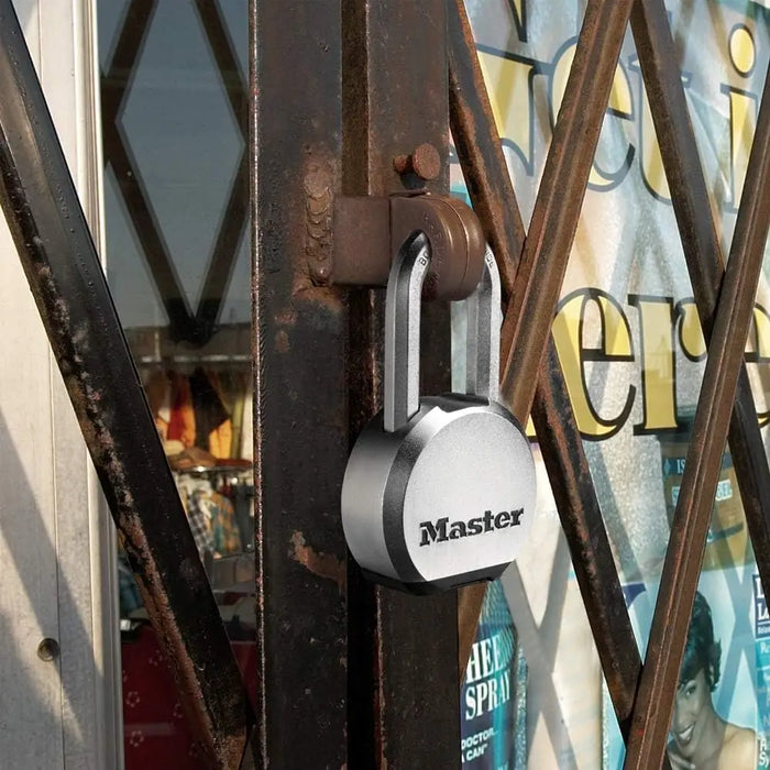 Image of Master Lock Magnum Solid Steel Silver Padlock: Heavy-Duty, Cut Resistant Lock for Outdoor Gates and Sheds-Item# 12585  NationwideSafes.com