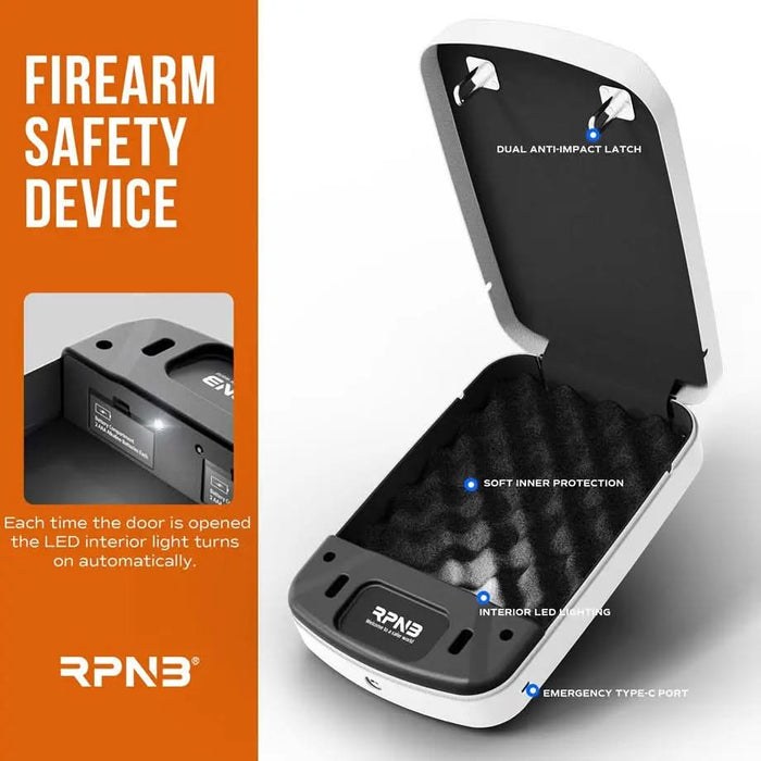 Image of Portable Biometric Pistol Safe with Fingerprint Access - White-Item# 12980  NationwideSafes.com