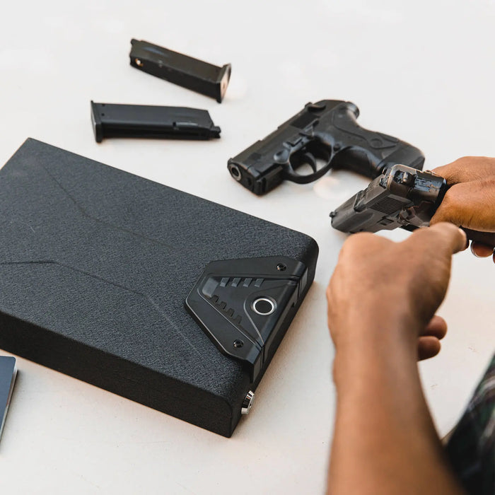 Image of RPNB RP19005 | Portable Pistol Safe with Fingerprint Lock, Travel Safe--Item# 12070  NationwideSafes.com