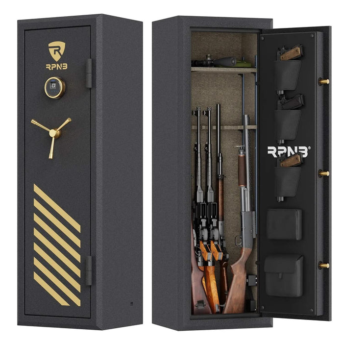 Image of RPNB RPFS10-B | 10-Gun Rifle Safe, Biometric Lock & Keypad, Black, Fire Resistant--Item# 12350  NationwideSafes.com