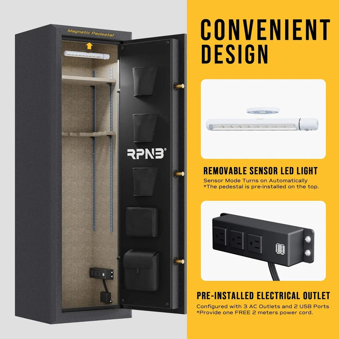 Image of RPNB RPFS10-B | 10-Gun Rifle Safe, Biometric Lock & Keypad, Black, Fire Resistant--Item# 12350  NationwideSafes.com