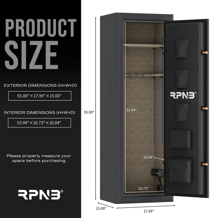 Image of RPNB RPFS10-B | 10-Gun Rifle Safe, Biometric Lock & Keypad, Black, Fire Resistant--Item# 12350  NationwideSafes.com