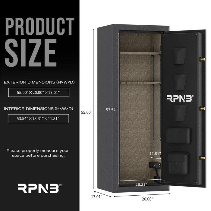 Image of RPNB RPFS14-B | 14 Rifle Capacity Gun Safe, Biometric, Keypad, Black, Fire Resistant--Item# 12360  NationwideSafes.com