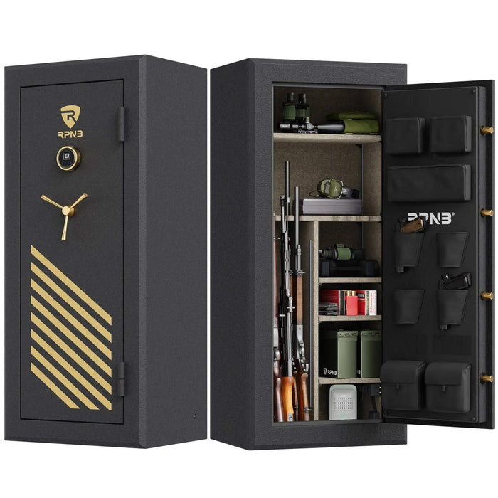 Image of RPNB RPFS24-B | 24 Rifle Capacity Gun Safe, Biometric, Keypad, Black, Fire Resistant--Item# 12370  NationwideSafes.com