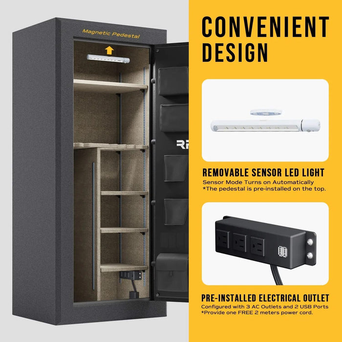 Image of RPNB RPFS24-B | 24 Rifle Capacity Gun Safe, Biometric, Keypad, Black, Fire Resistant--Item# 12370  NationwideSafes.com