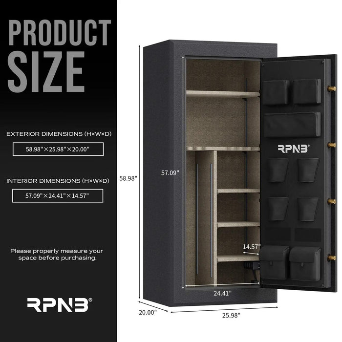 Image of RPNB RPFS24-B | 24 Rifle Capacity Gun Safe, Biometric, Keypad, Black, Fire Resistant--Item# 12370  NationwideSafes.com