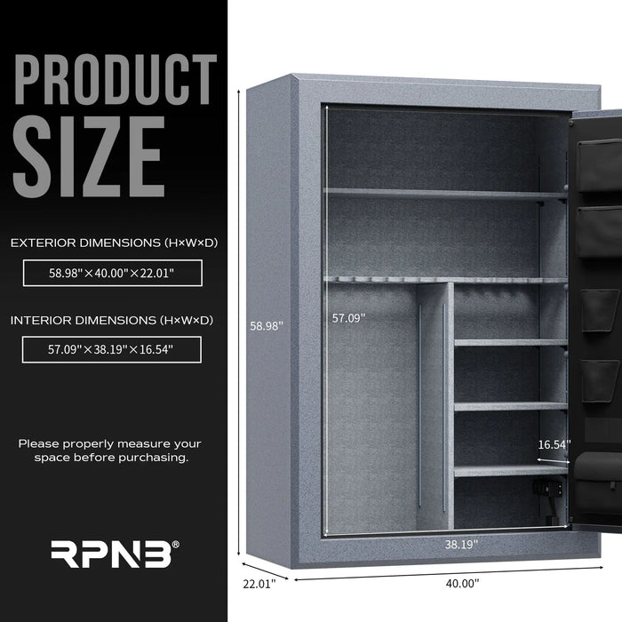 Image of RPNB RPFS45-G | 45 Rifle Capacity Gun Safe, Biometric, Keypad, Gray, Fire Resistant--Item# 12395  NationwideSafes.com