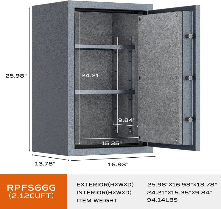 Image of RPNB RPFS66G | Gray Fire Safe With Biometric Lock and Touch-Screen Keypad, 2.1 Cubic Feet--Item# 12315  NationwideSafes.com