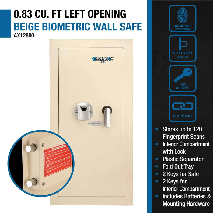 Image of Tall Biometric Wall Safe with Right Swing Door-Item# 12940  NationwideSafes.com