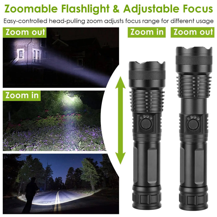 Image of Ultra-Bright Tactical LED Flashlight - Zoomable, Rechargeable, 5 Modes, 50000LM-Item# 12665  NationwideSafes.com