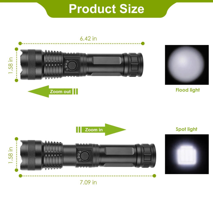 Image of Ultra-Bright Tactical LED Flashlight - Zoomable, Rechargeable, 5 Modes, 50000LM-Item# 12665  NationwideSafes.com