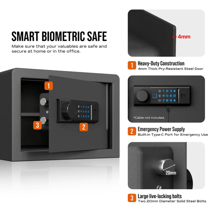 Image of Biometric Home Safe with Fingerprint Scanner and Digital Keypad for Cash and Jewelry [0.5 Cu. Ft.]--Item# 13410
