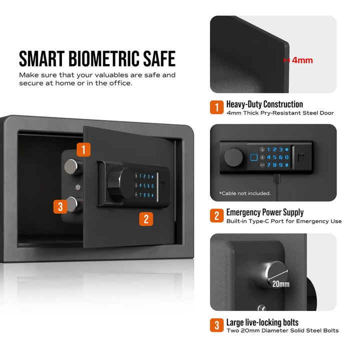 Image of Biometric Home Safe with Fingerprint Scanner and Digital Keypad for Cash and Jewelry [0.3 Cu. Ft.]--Item# 13405