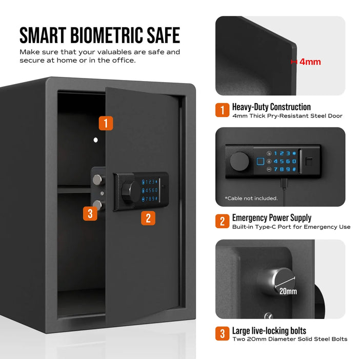 Image of Biometric Home Safe with Fingerprint Scanner and Digital Keypad for Cash and Jewelry [1.8 Cu. Ft.]--Item# 13420