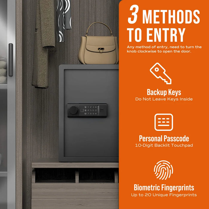 Image of Biometric Home Safe with Fingerprint Scanner and Digital Keypad for Cash and Jewelry [1.8 Cu. Ft.]--Item# 13420