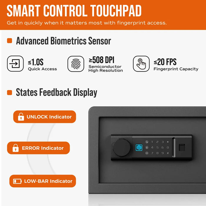 Image of Biometric Home Safe with Fingerprint Scanner and Digital Keypad for Cash and Jewelry [0.3 Cu. Ft.]--Item# 13405