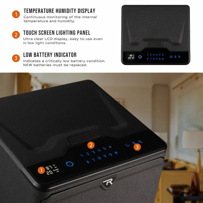 Image of Touchscreen Biometric Fingerprint Pistol Safe, Dual-Layer Closet Safe for Handguns, Documents and Valuables [0.9 Cu. Ft.]--Item# 13395