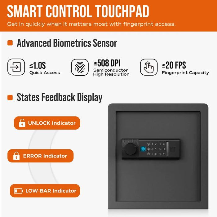 Image of Biometric Home Safe with Fingerprint Digital Keypad Lock for Cash and Jewelry [1.2 Cu. Ft.]--Item# 13415