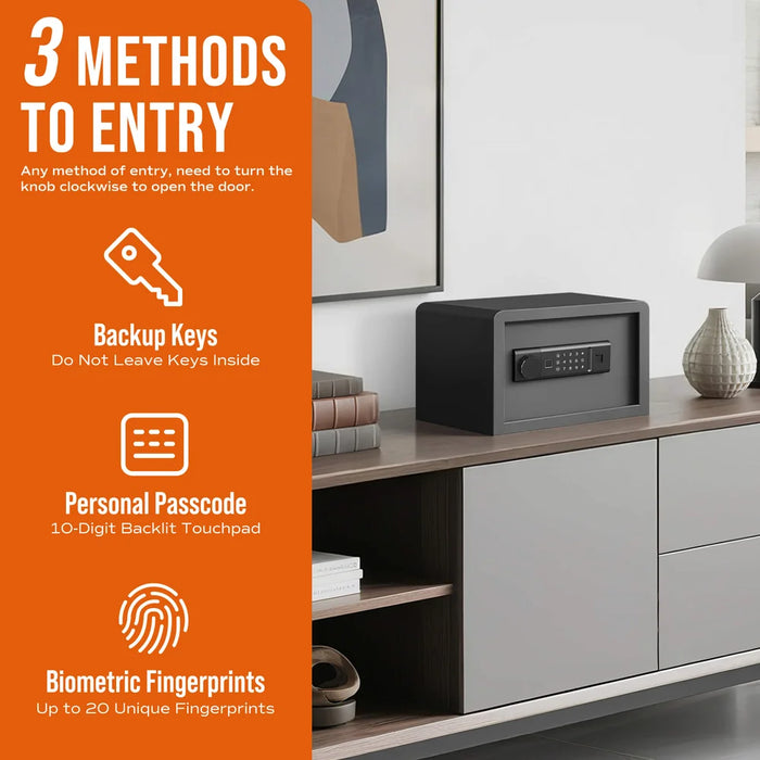 Image of Biometric Home Safe with Fingerprint Scanner and Digital Keypad for Cash and Jewelry [0.3 Cu. Ft.]--Item# 13405