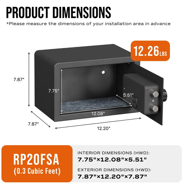 Image of Biometric Home Safe with Fingerprint Scanner and Digital Keypad for Cash and Jewelry [0.3 Cu. Ft.]--Item# 13405