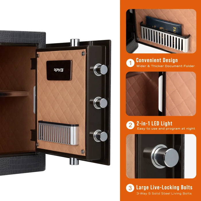 Image of RPNB RPLH50 Luxury Leather-Wrapped Biometric Fingerprint Home Safe, Item# 13055-Item# 13055-NationwideSafes.com